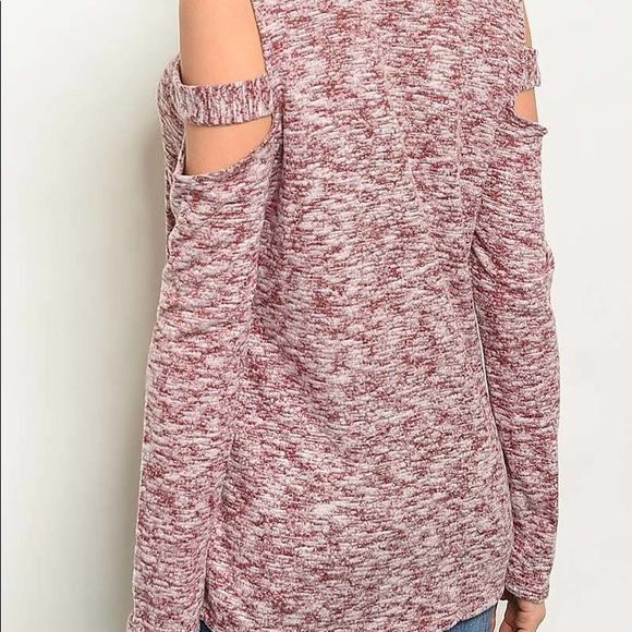 Burgundy Cold Shoulder Long Sleeve Top - Picture 5 of 5